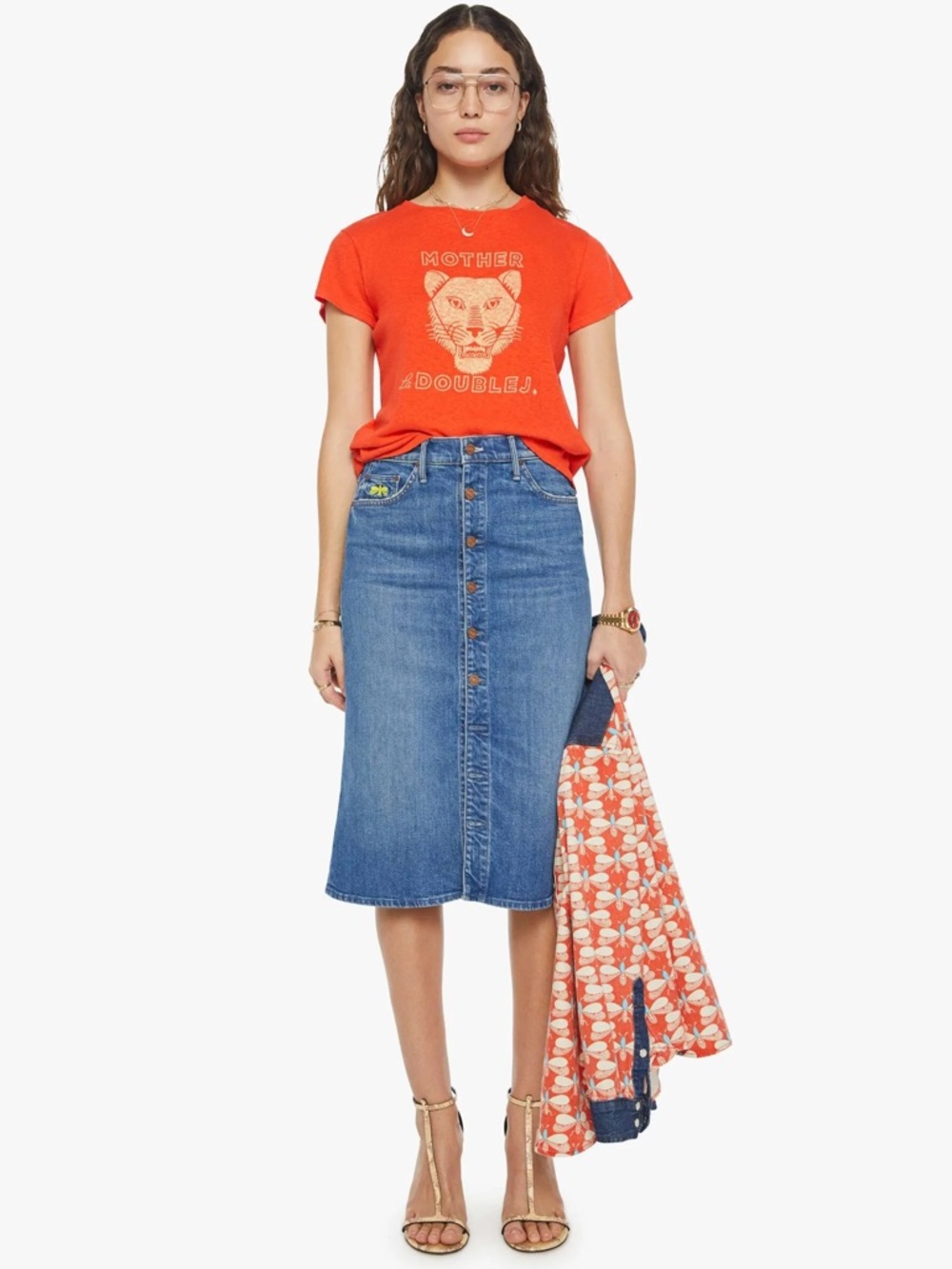 Mother x La DoubleJ Button Vagabond midi skirt ﻿in Family Affairs Wash Sz 24 NEW